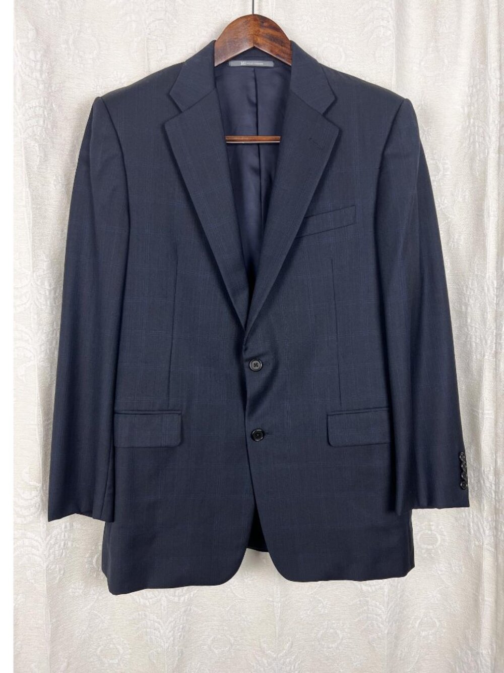 Hickey Freeman blue plaid suit jacket Loro Piana Tasmanian Super 130s wool 40R
